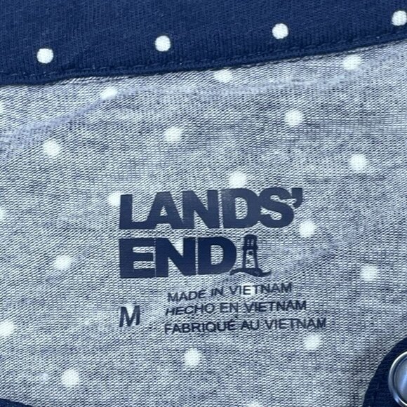 Lands End Short Sleeve Navy Pintuck Blouse Polka Dots M d0343 - Picture 2 of 7